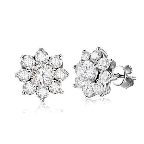 Bee-Bees 18k white gold plated moissanite stud earrings, D VVS1 GRA certified, round cut, sterling silver.