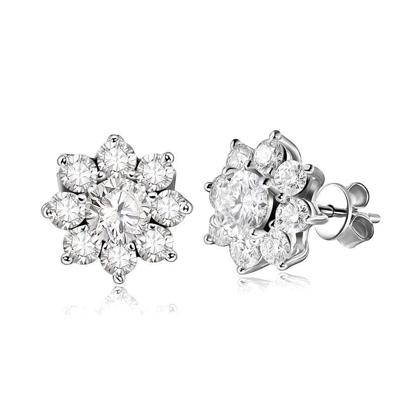 Bee-Bees 18k white gold plated moissanite stud earrings, D VVS1 GRA certified, round cut, sterling silver.
