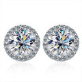 Bee-Bees round moissanite stud earrings with 18k white gold plated S925 silver and halo setting.