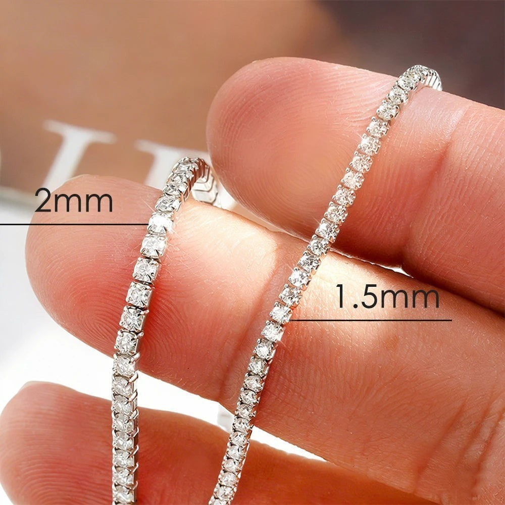 Bee-Bee's 1.5mm and 2mm Moissanite tennis bracelets in sterling silver with gold plating. D VVS1 stones.