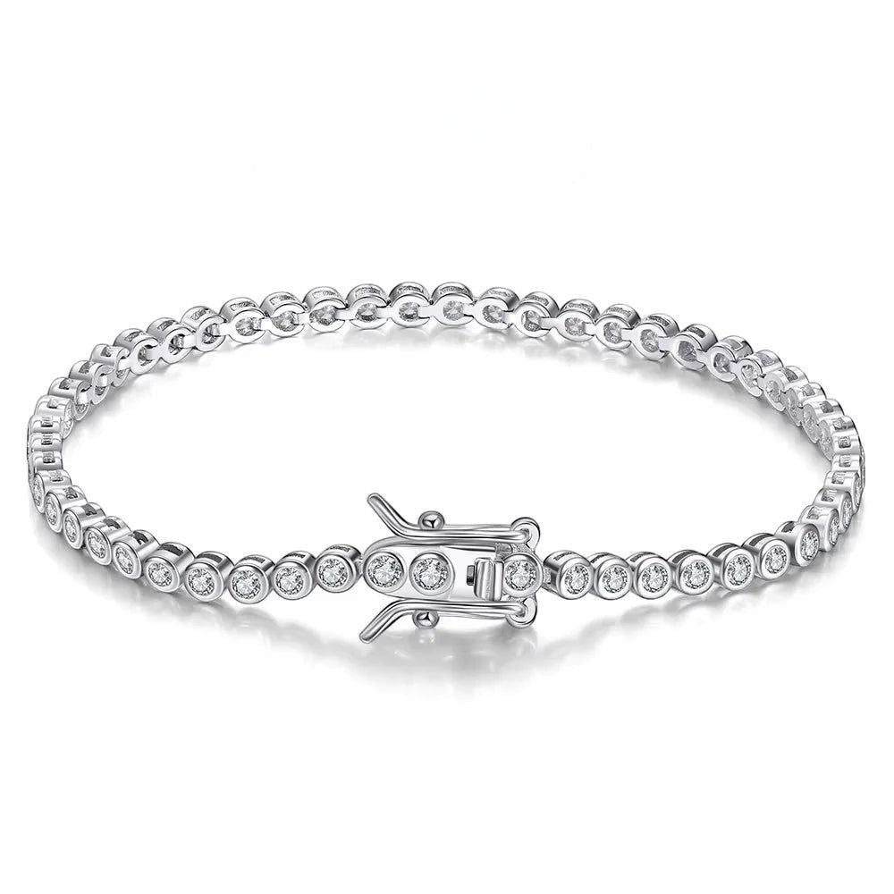Bee-Bees 2mm D Color VVS1 Moissanite tennis bracelet in S925 silver with a secure clasp.