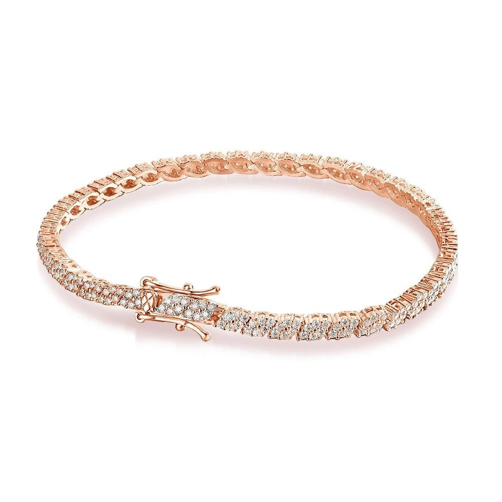 Bee-Bees rose gold 2mm D Color Moissanite tennis bracelet with S925 silver and secure clasp.