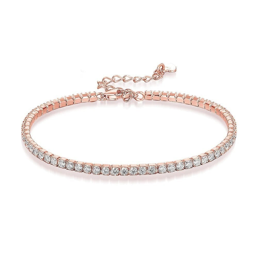 Bee-Bee's rose gold tennis bracelet with 1.5mm/2mm D VVS1 Moissanite stones on S925 silver.
