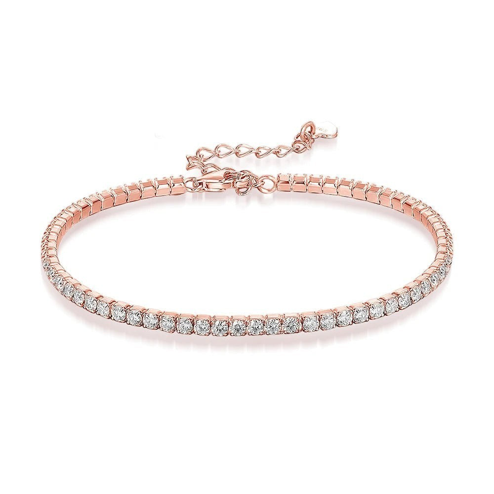 Bee-Bee's rose gold tennis bracelet with 1.5mm/2mm D VVS1 Moissanite stones on S925 silver.