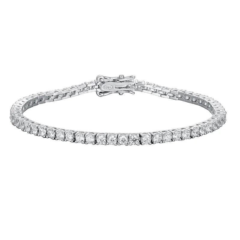 Bee-Bee's 2mm D Color Moissanite Tennis Bracelet in S925 Sterling Silver with VVS1 clarity stones.