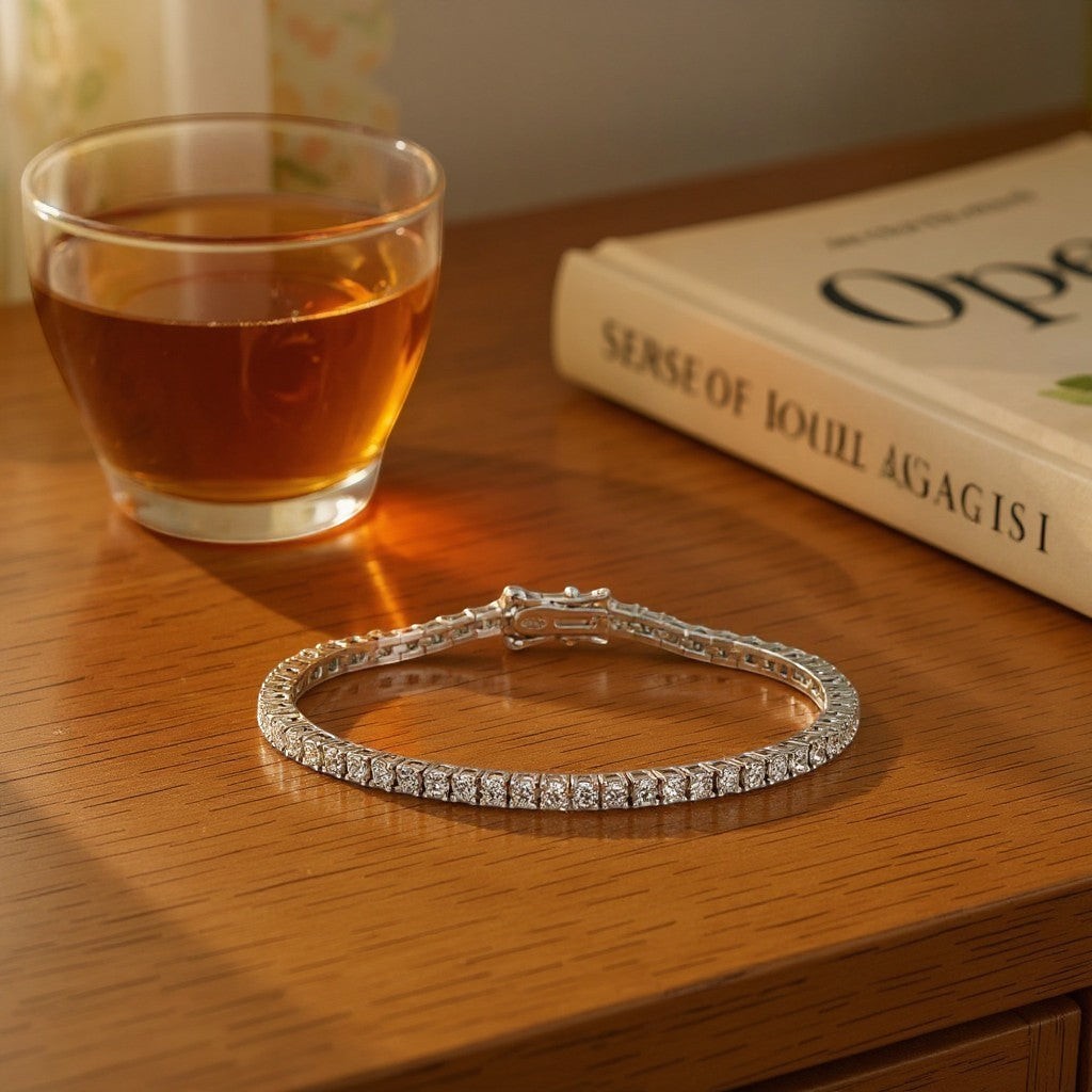 Bee-Bee's 2mm D Color Moissanite Tennis Bracelet in S925 Sterling Silver with VVS1 clarity stones.