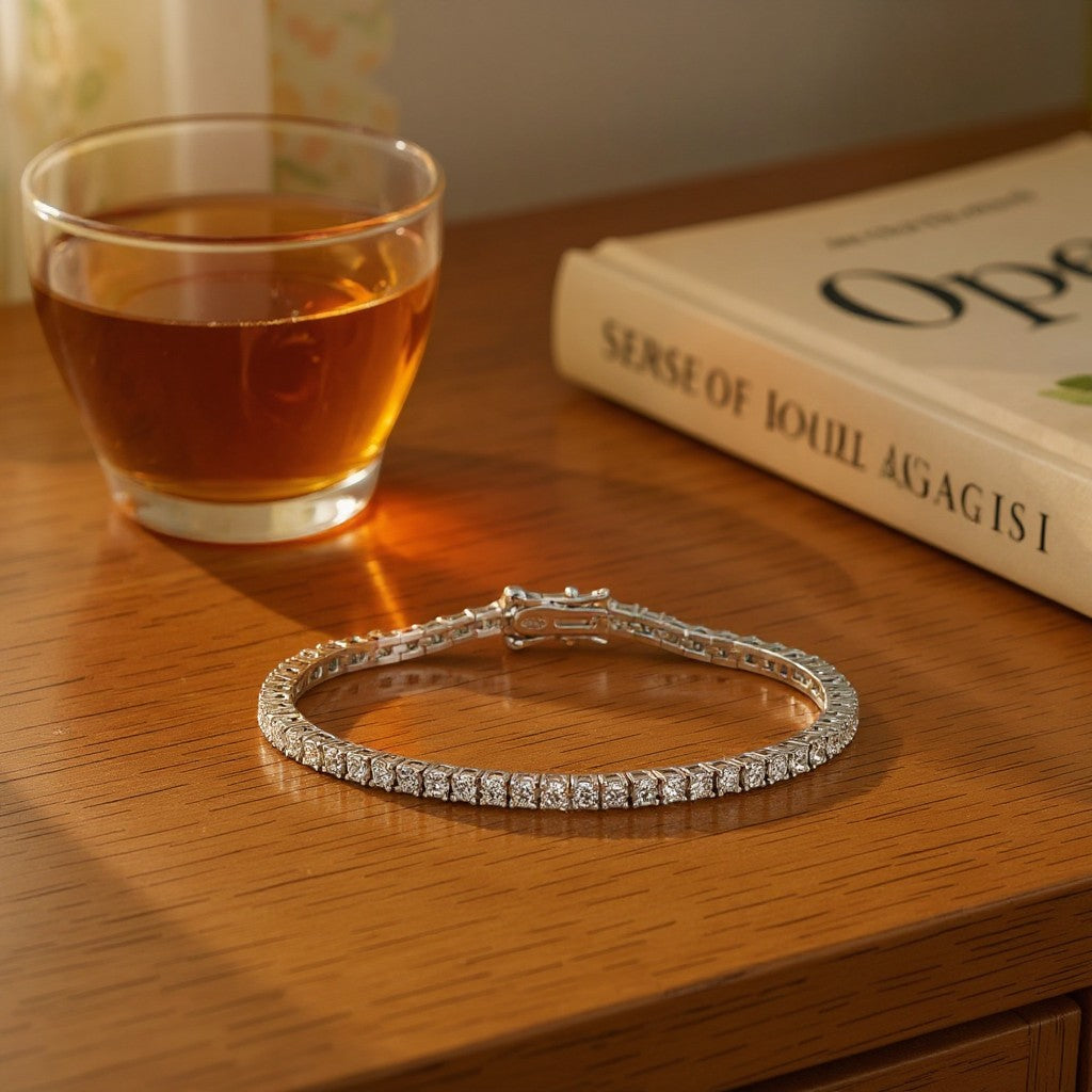 Bee-Bee's 2mm D Color Moissanite Tennis Bracelet in S925 Sterling Silver with VVS1 clarity stones.