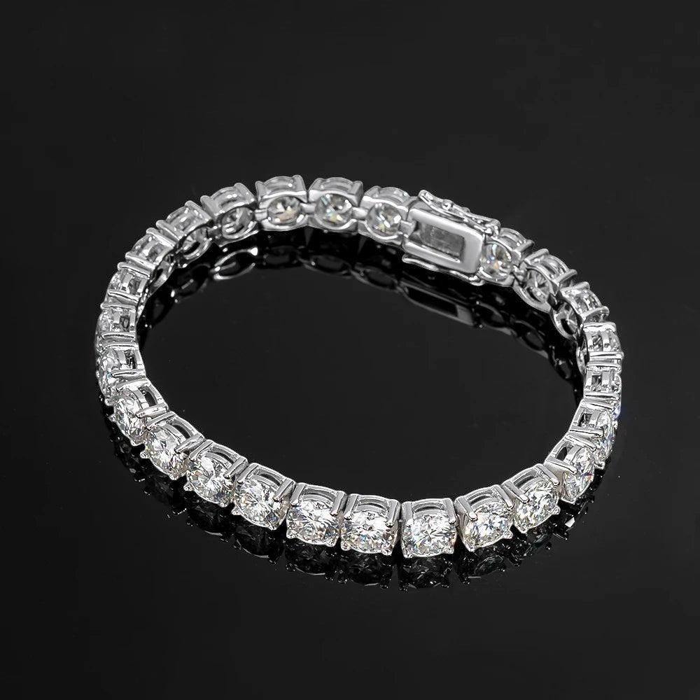 Bee-Bee's 6.5mm D Color Moissanite tennis bracelet in s925 Sterling Silver with 4-prong setting. Classic, trendy jewelry for women and men.