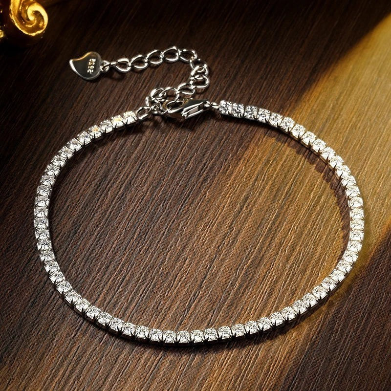 Bee-Bee's 1.5mm Moissanite tennis bracelet in S925 silver with GRA D VVS1 stones and adjustable clasp.