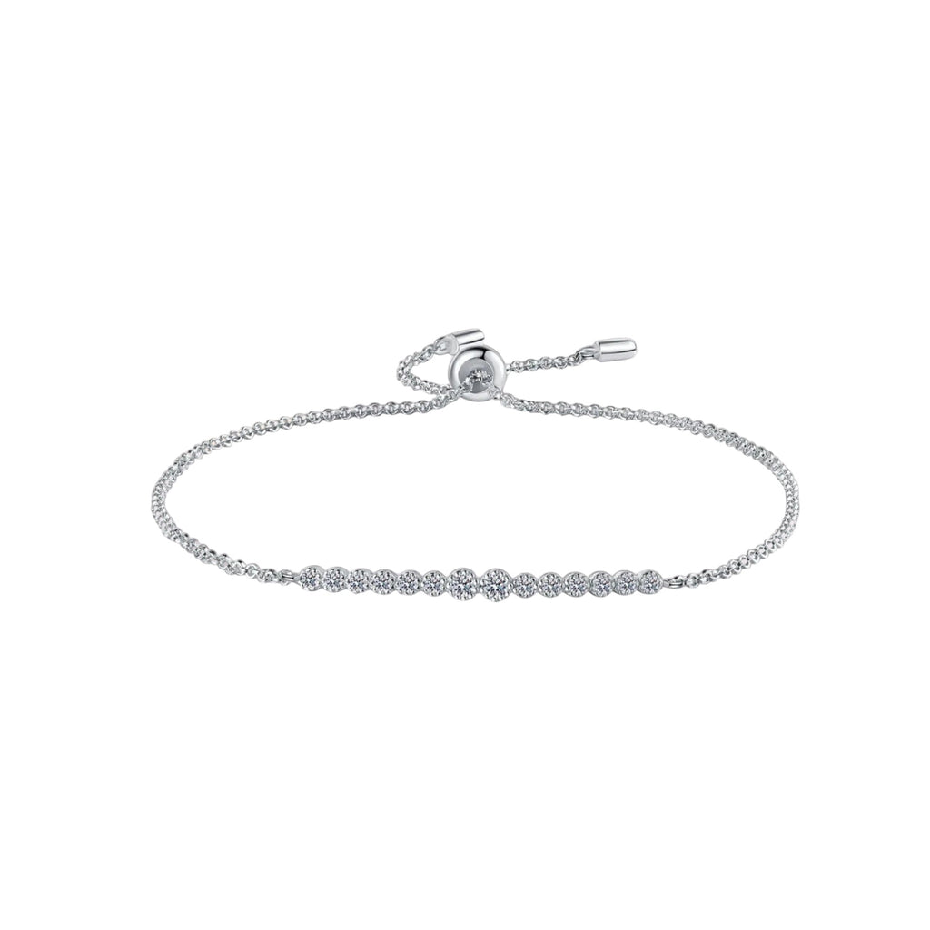 Bee-Bee's D VVS1 Moissanite Tennis Bracelet in S925 Sterling Silver with adjustable slider clasp. Features 0.24ct round-cut stones.