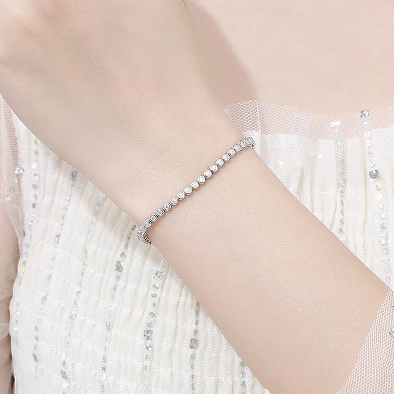 Bee-Bees 2mm D Color VVS1 Moissanite Tennis Bracelet in S925 Silver with 18K White Gold plating.