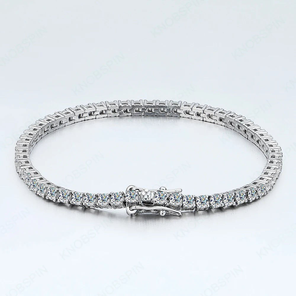 Bee-Bee's 2mm D Color Moissanite Tennis Bracelet in S925 Sterling Silver with VVS1 clarity stones and a secure clasp.