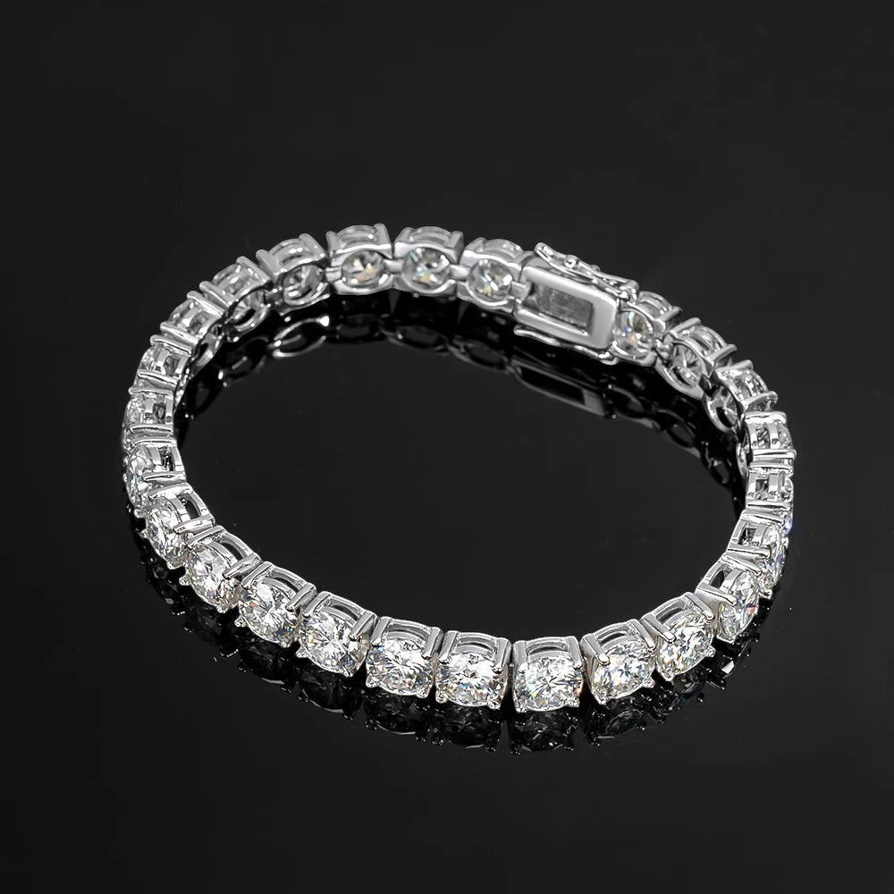 Bee-Bee's 6.5mm D Color Moissanite tennis bracelet in s925 Sterling Silver with 4-prong setting. Classic, trendy jewelry for women and men.