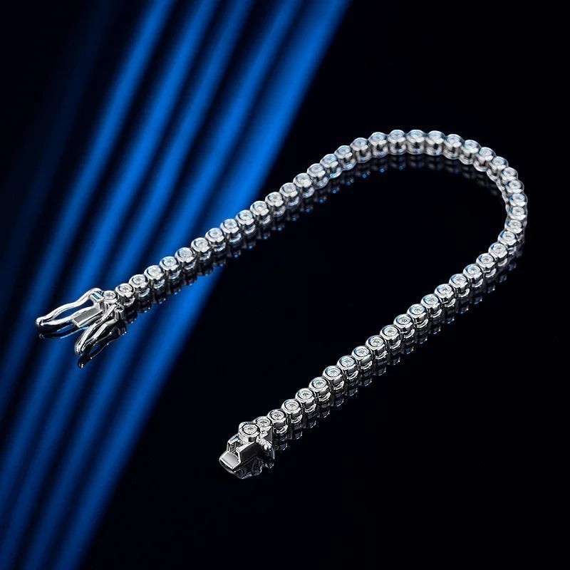 Bee-Bees 2mm D Color VVS1 Moissanite Tennis Bracelet in S925 Silver with 18K White Gold plating.