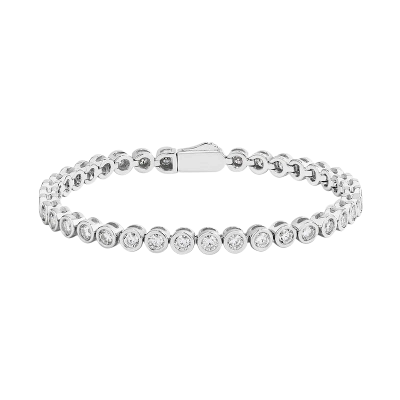 Bee-Bees 3mm round-cut D color VVS1 moissanite tennis bracelet in 925 sterling silver with a secure clasp.
