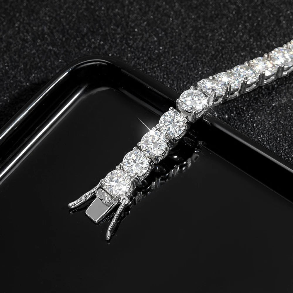 Bee-Bee's 6.5mm D Color Moissanite tennis bracelet in s925 sterling silver with 4-prong setting. Classic and trendy.