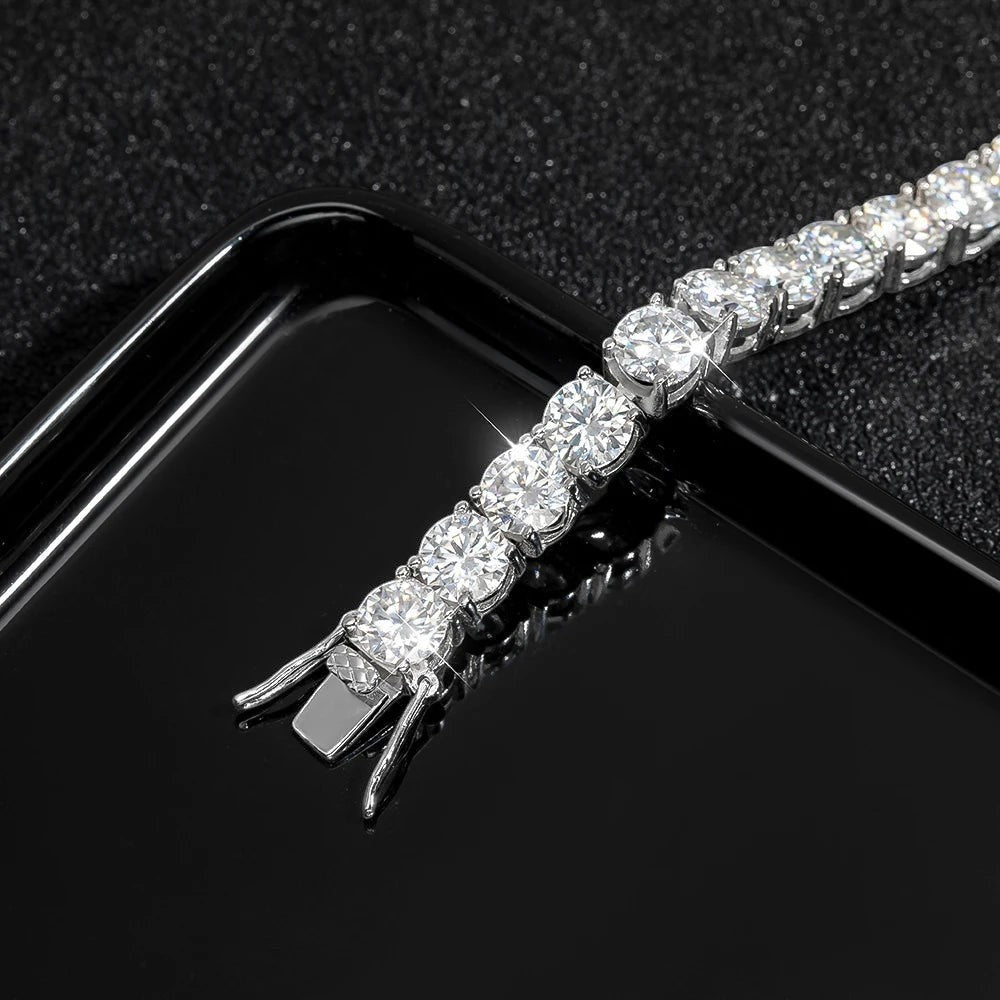 Bee-Bee's 6.5mm D Color Moissanite tennis bracelet in s925 sterling silver with 4-prong setting. Classic and trendy.