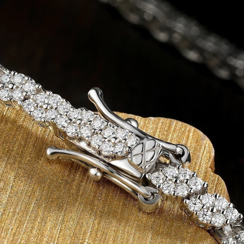 Bee-Bees 2mm D Color Moissanite Tennis Bracelet in S925 Sterling Silver with secure clasp.