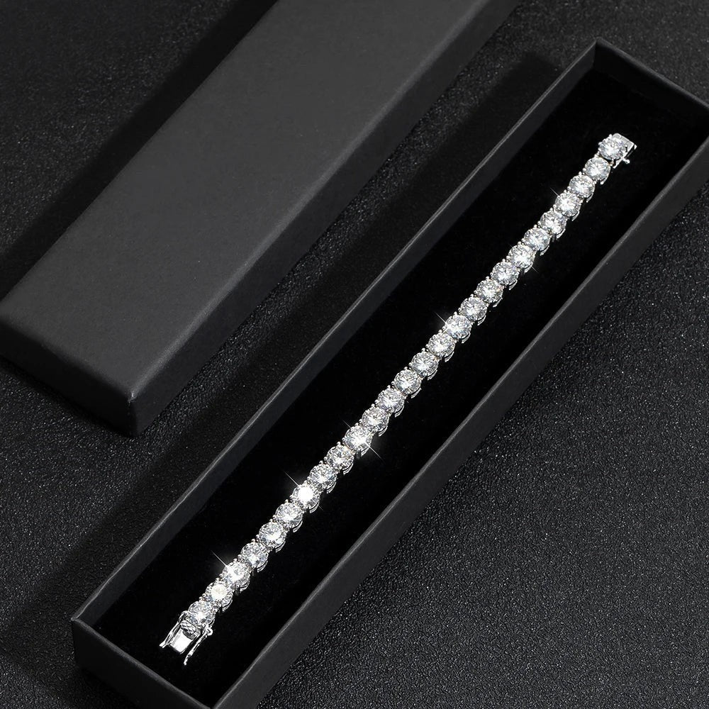 Bee-Bee's 6.5mm D Color Moissanite tennis bracelet in s925 sterling silver with 4-prong setting.