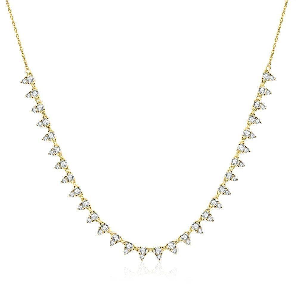 Bee-Bees 18k gold plated 925 silver 2mm moissanite tennis necklace with 3-claw setting and D color VVS1 stones.