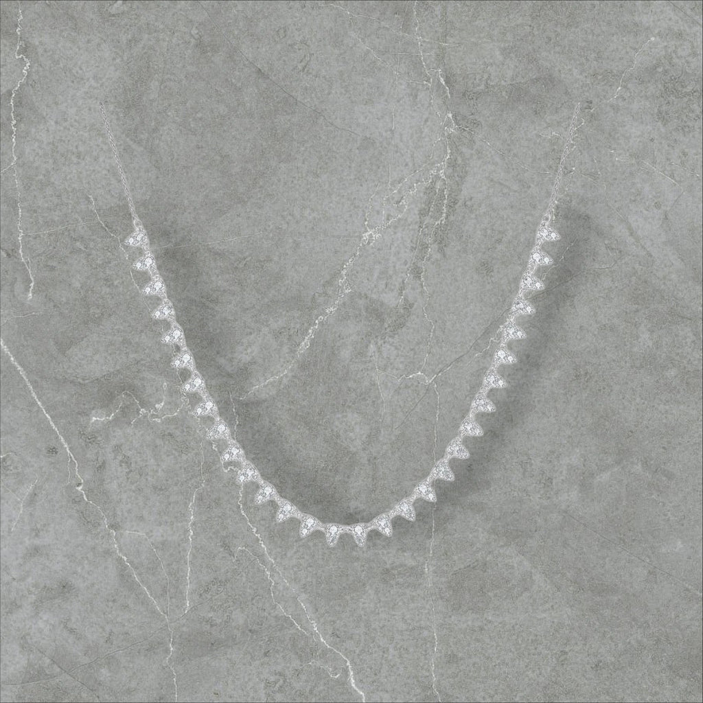 Bee-Bees 2mm Moissanite tennis necklace in 925 silver with 3-claw setting and D color VVS1 stones.