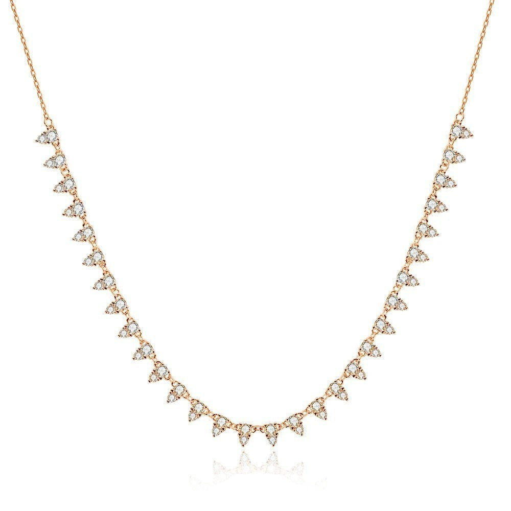 Bee-Bees rose gold plated 925 silver 2mm moissanite tennis necklace with 3-claw setting and GRA certificate.