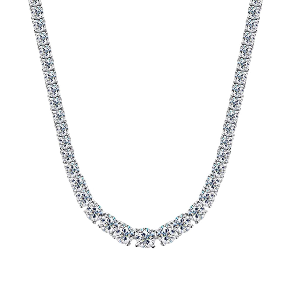 Bee-Bee's 5mm Moissanite tennis necklace in S925 silver with gold plating, featuring D VVS1 clarity stones.