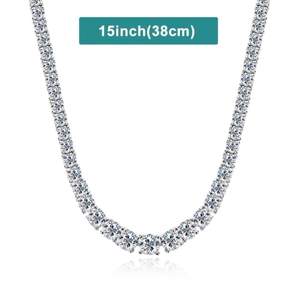 Bee-Bee's 5mm Moissanite tennis necklace in S925 silver with gold plating. Features D VVS1 clarity stones.