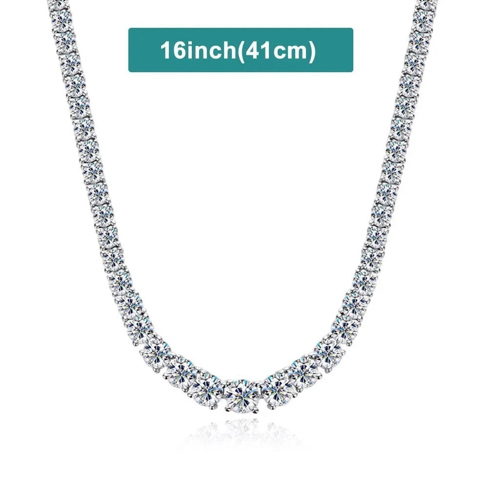Bee-Bee's 5mm Moissanite tennis necklace in S925 silver with 18k gold plating. D VVS1 clarity.
