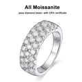 Bee-Bees D Color VVS1 Moissanite triple row half eternity band in S925 sterling silver with 18k white gold plating.