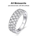 Bee-Bees D Color VVS1 Moissanite triple row half eternity band in S925 sterling silver with 18k white gold plating.