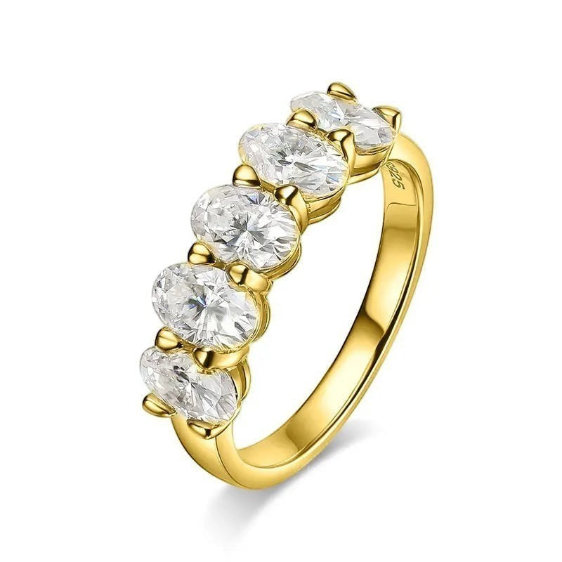 Bee-Bees yellow gold plated sterling silver eternity ring with 4*6mm oval cut D Color VVS1 moissanite stones.