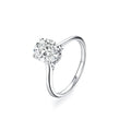 Bee-Bees 2CT oval-cut moissanite engagement ring in rhodium-plated 925 sterling silver with a classic 4-prong setting.