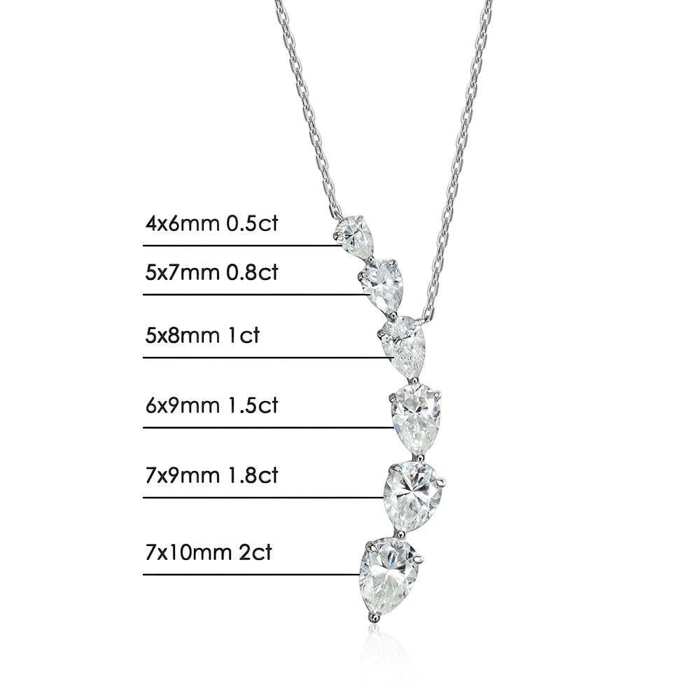 Bee-Bees 7.6ct pear cut moissanite pendant necklace, D color, VVS1 clarity, 18k gold plated sterling silver.