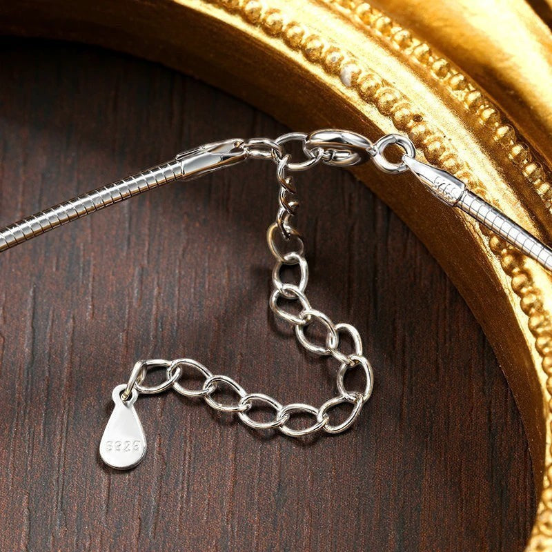 Bee-Bee's 3ct pear cut moissanite necklace with adjustable sterling silver chain and lobster clasp.