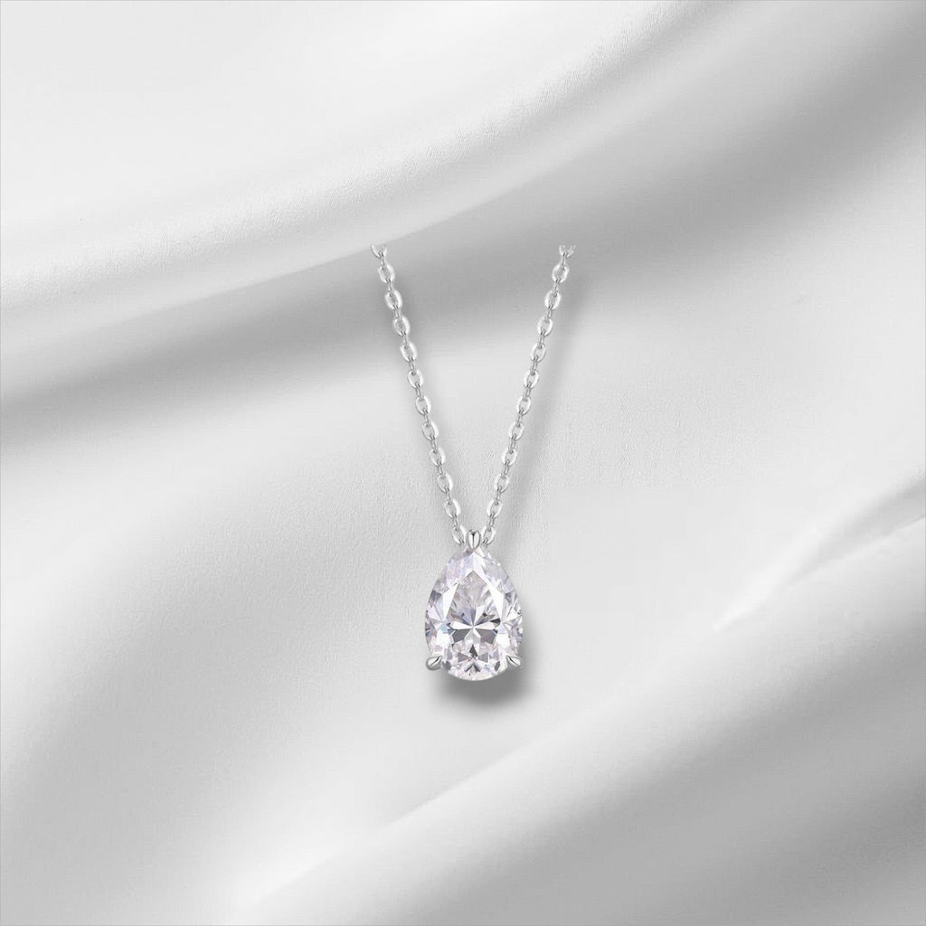 Bee-Bees 1-5ct Pear Cut Moissanite Necklace, D Color, VVS1 Clarity, S925 Sterling Silver with 18k Gold Plating