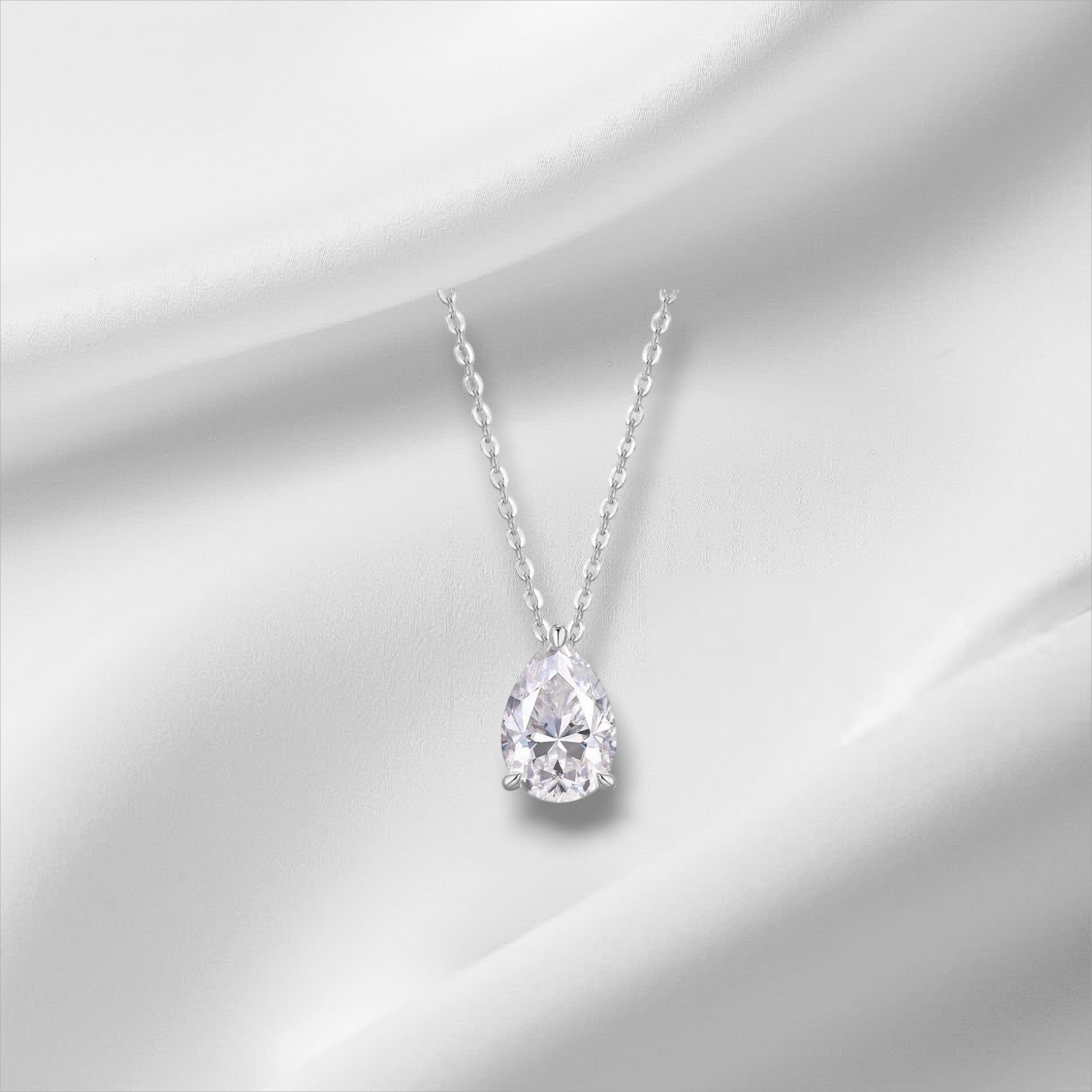 Bee-Bees 1-5ct Pear Cut Moissanite Necklace, D Color, VVS1 Clarity, S925 Sterling Silver with 18k Gold Plating