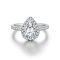 Bee-Bees 2.0ct pear cut moissanite engagement ring with a halo setting on a 925 sterling silver band.