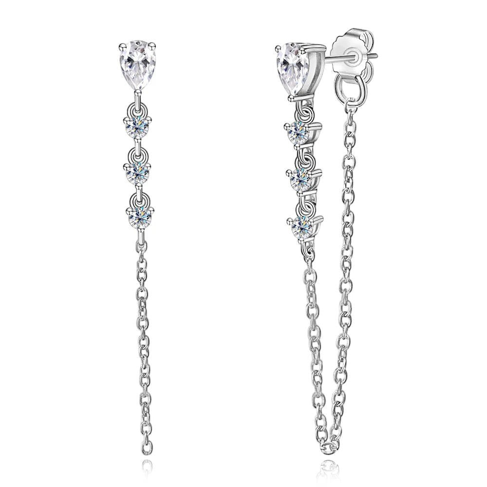 Bee-Bees Pear cut moissanite tassel drop earrings in S925 silver with GRA certification.