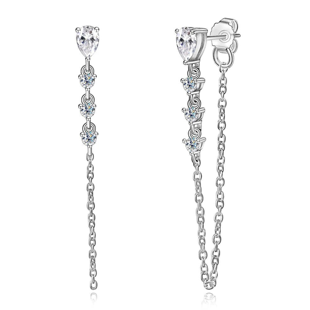 Bee-Bees Pear cut moissanite tassel drop earrings in S925 silver with GRA certification.