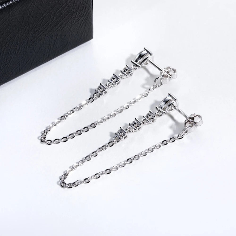 Bee-Bees Pear cut moissanite tassel drop earrings in S925 silver with GRA certification.