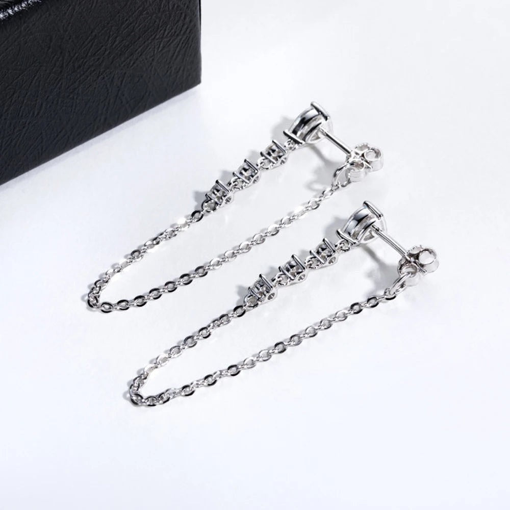 Bee-Bees Pear cut moissanite tassel drop earrings in S925 silver with GRA certification.