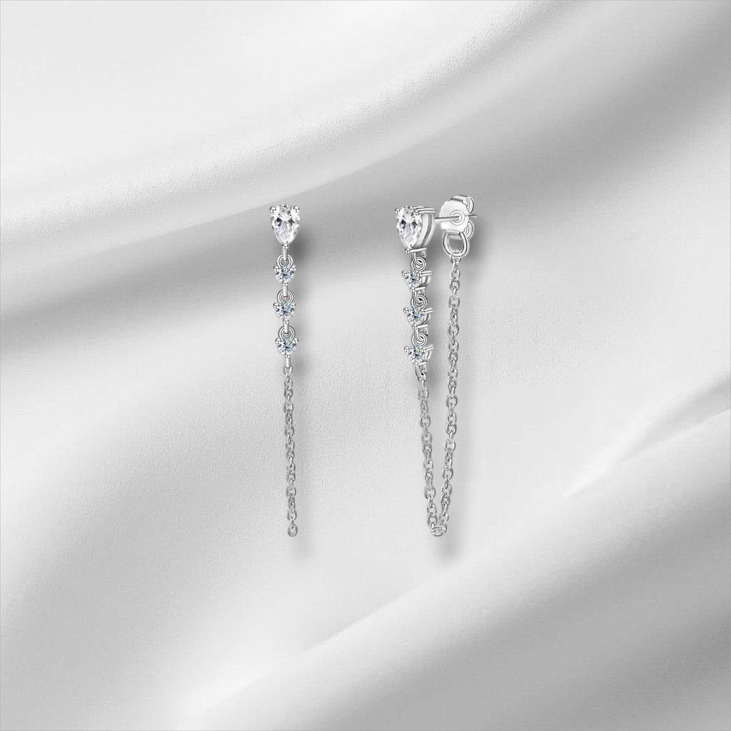 Bee-Bees pear cut moissanite tassel drop earrings in S925 silver with GRA certification.
