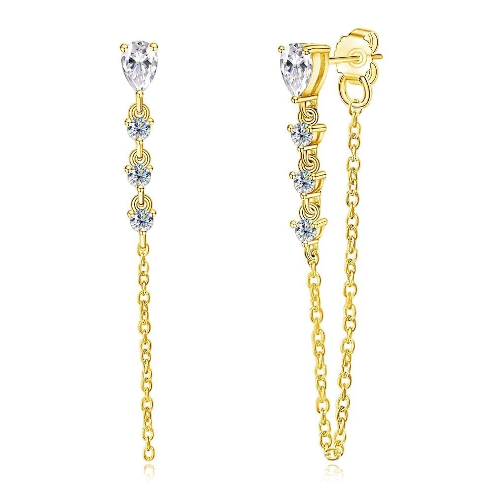 Bee-Bees gold S925 silver pear-cut moissanite tassel drop earrings with GRA certification.