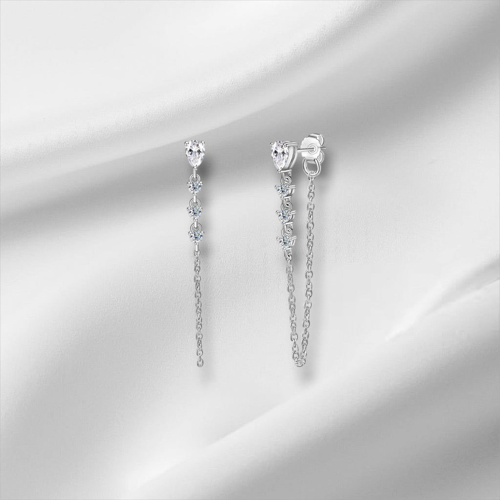 Bee-Bees pear cut moissanite tassel drop earrings in S925 silver with GRA certification.