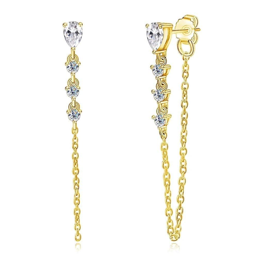 Bee-Bees gold S925 silver pear-cut moissanite tassel drop earrings with GRA certification.