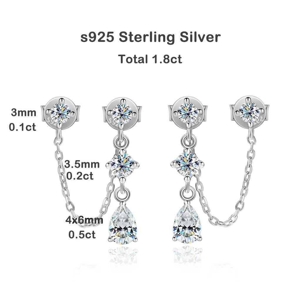 Bee-Bee's D VVS1 pear cut moissanite drop earrings in solid S925 sterling silver with 18k gold plating. Total 1.8ct.