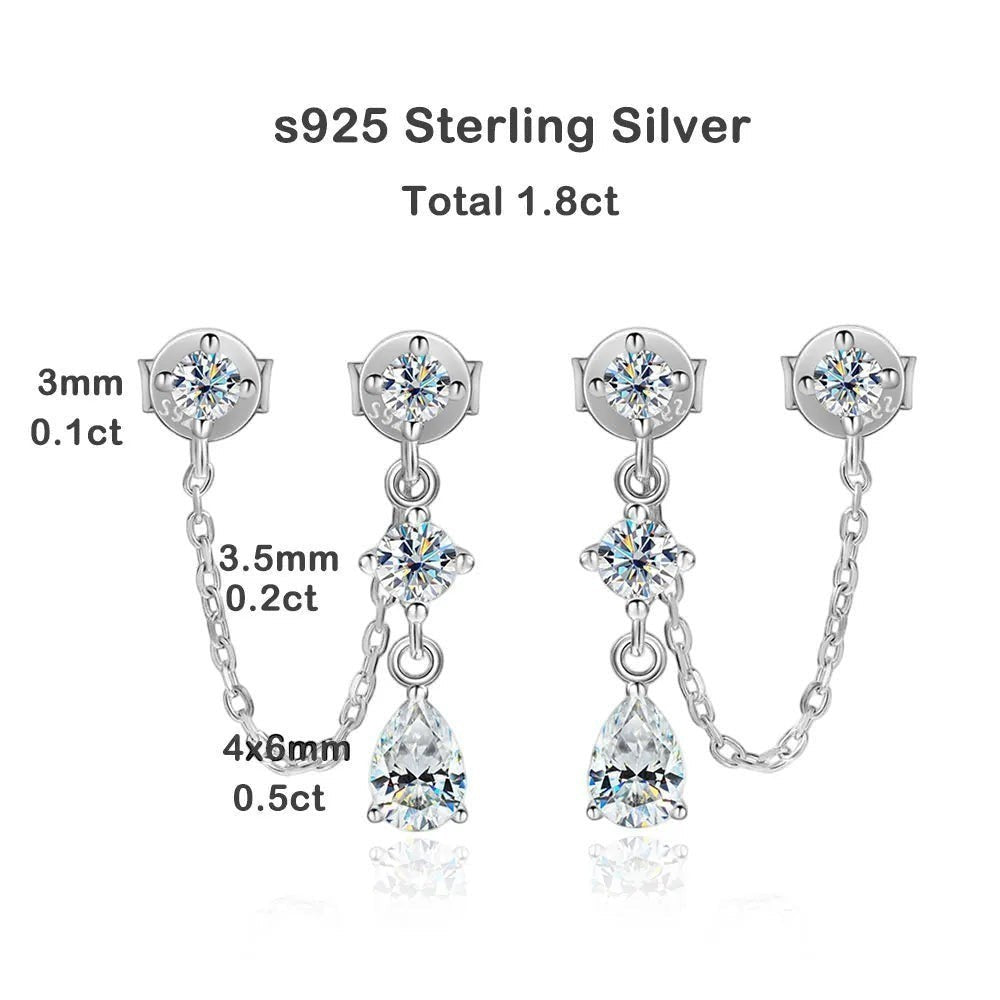 Bee-Bee's D VVS1 pear cut moissanite drop earrings in solid S925 sterling silver with 18k gold plating. Total 1.8ct.