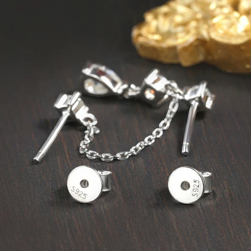Bee-Bee's D VVS1 pear cut moissanite drop earrings in solid S925 sterling silver with 18k gold plating.