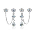 Bee-Bee's sterling silver drop earrings with pear-cut moissanite stones and chain detail. D VVS1 clarity.